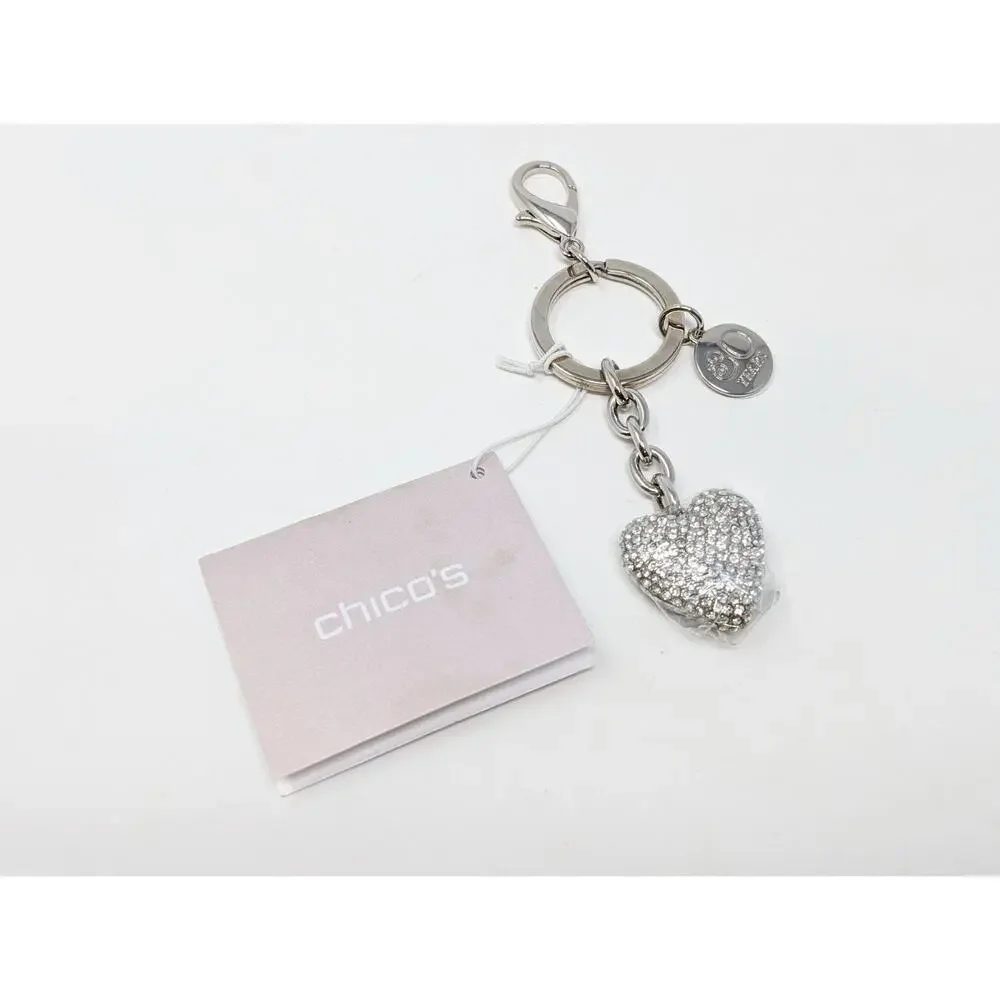 Chico's Heart Shaped Key Chain Rhinestone Fob 30 Years Unforgettable Bling New